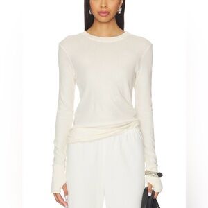 Enza Costa Cashmere Easy Cuffed Crew Top in Natural Size Medium Retail $250 NWOT